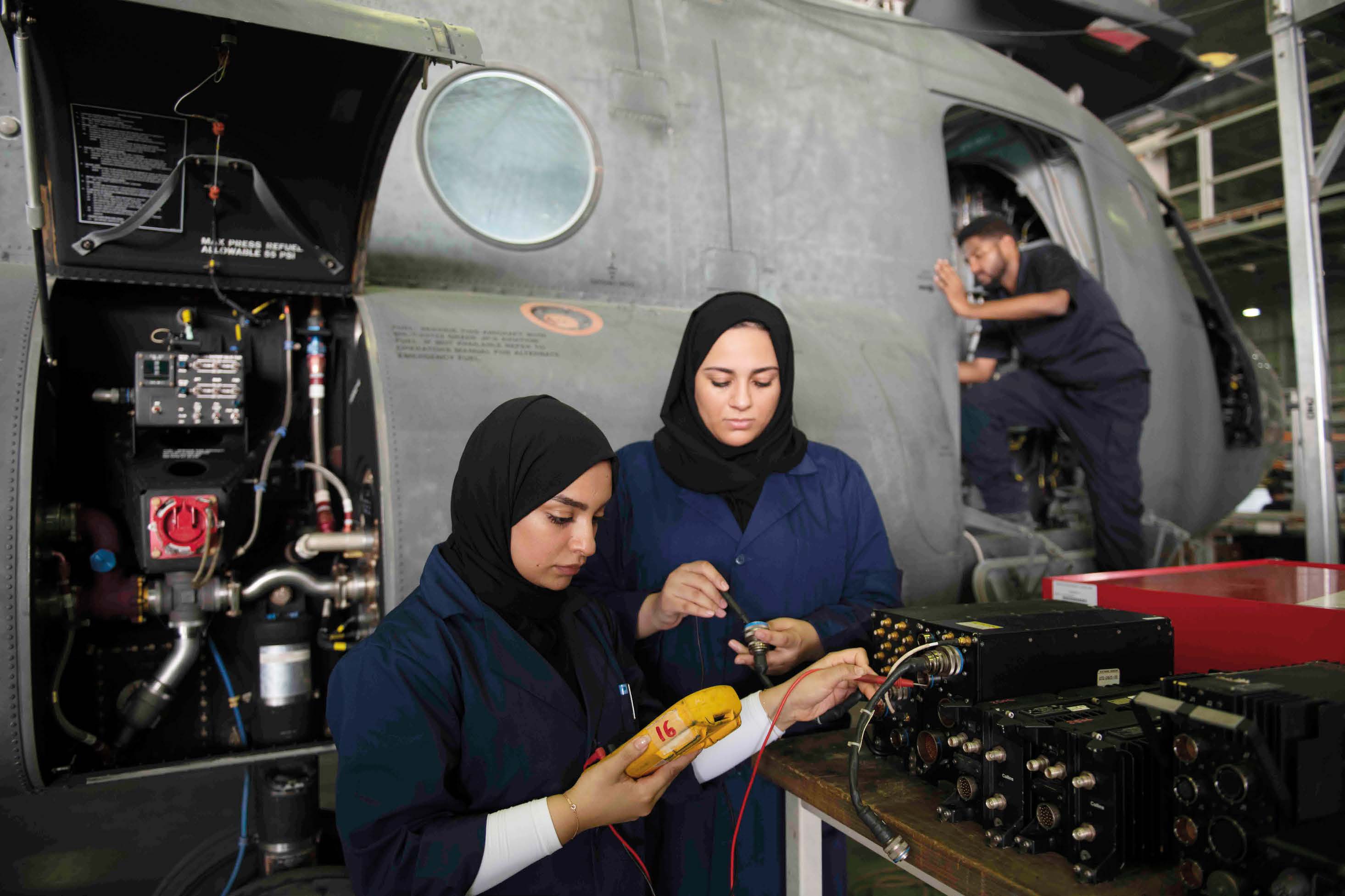 Emirati aviation maintenance trainees developing practical technical skills