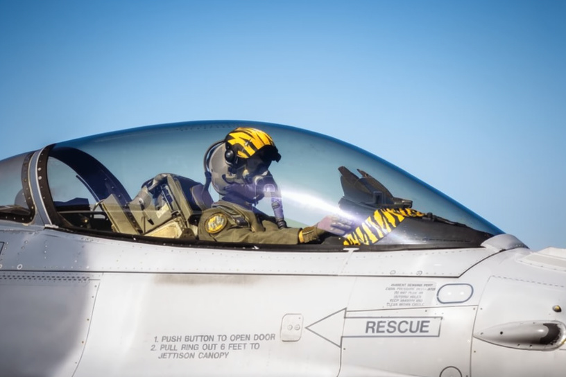Military pilot in an aircraft cockpit