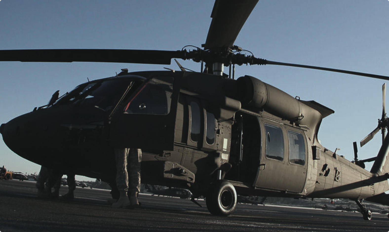 Military helicopter on an airfield